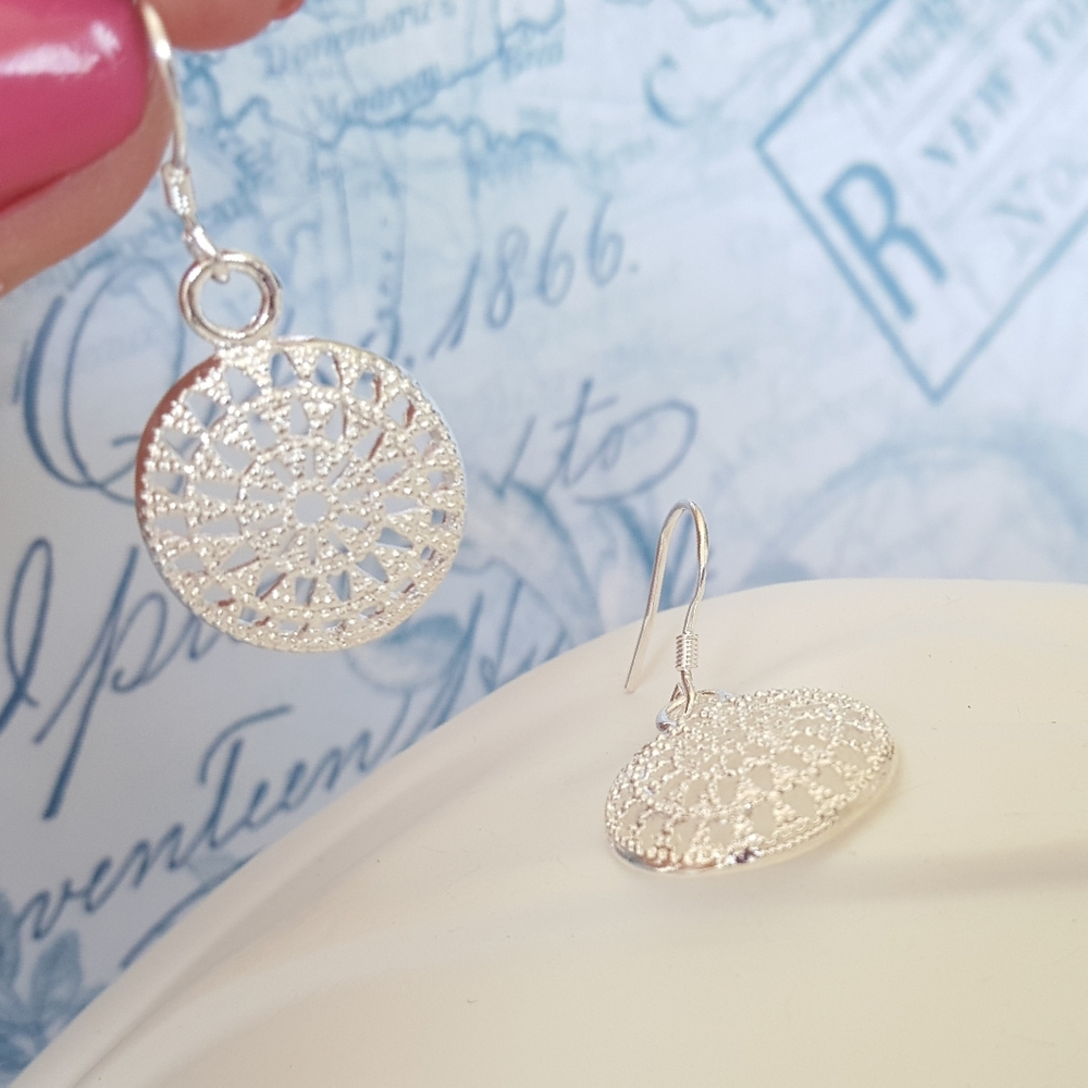 Sterling Silver Geometric Earrings - Picture 5 of 6